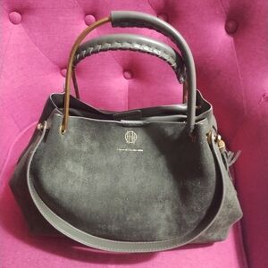 House of Harlow 1960 Olive Green Suede Satchel Tote Bag